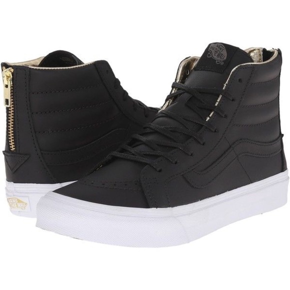 Vans SK8-HI Slim zip: Black leather w/gold zip - Picture 3 of 9